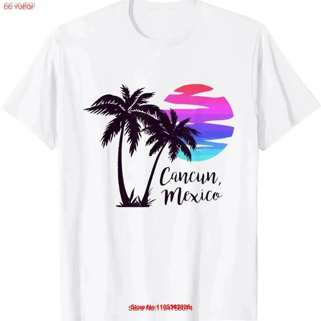 Cancun Mexico Beach Summer Vacation Palm Trees Sunset T Shirt Vintage Versatile Comfortable Top For Everyday Wear Homme