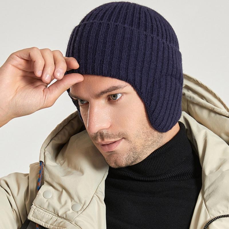 Outdoor Thicken Fine Knitted Warm Beanies Hat For Men Women Winter Solid Color Soft Breathable Earmuffs Hat