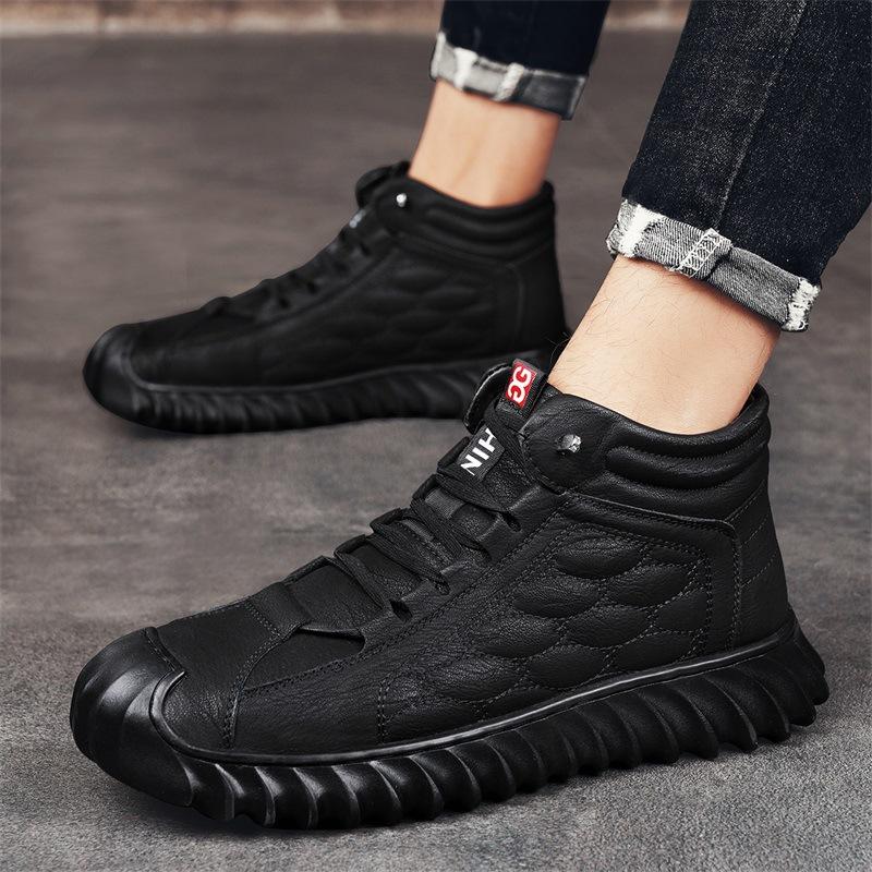 Теплая меховая зимняя мужская обувь для мужчин, платформа, кожаные ботильоны, модная новинка, лаконичная повседневная рабочая обувь, обувь высокого качества