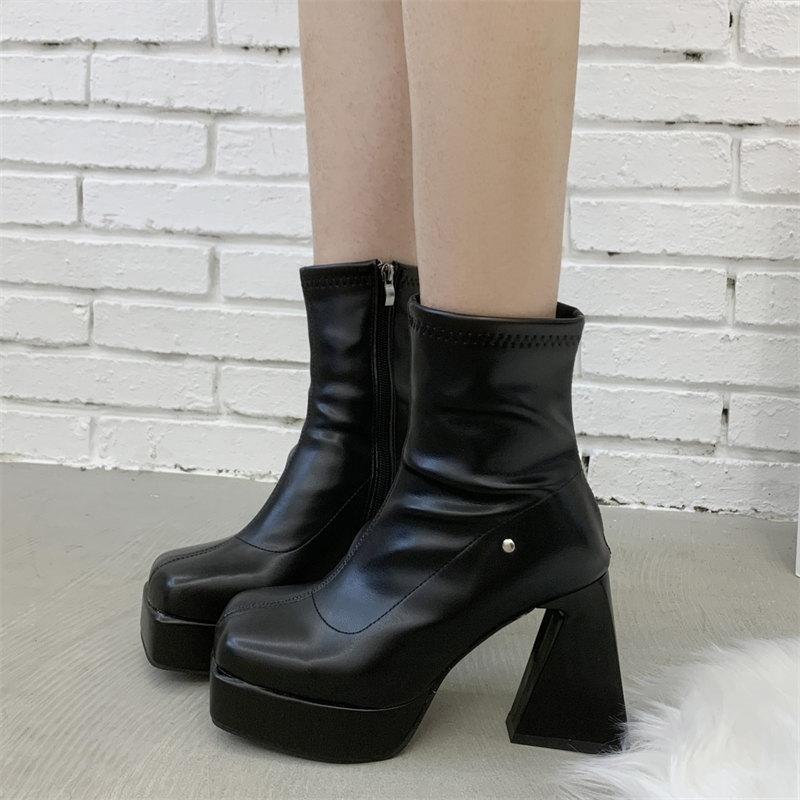 Модные женские ботинки с высоким верхом, зимние ботинки на толстой подошве, женская обувь, удобные ботинки на толстой платформе, классические ботинки до середины голени с боковой молнией