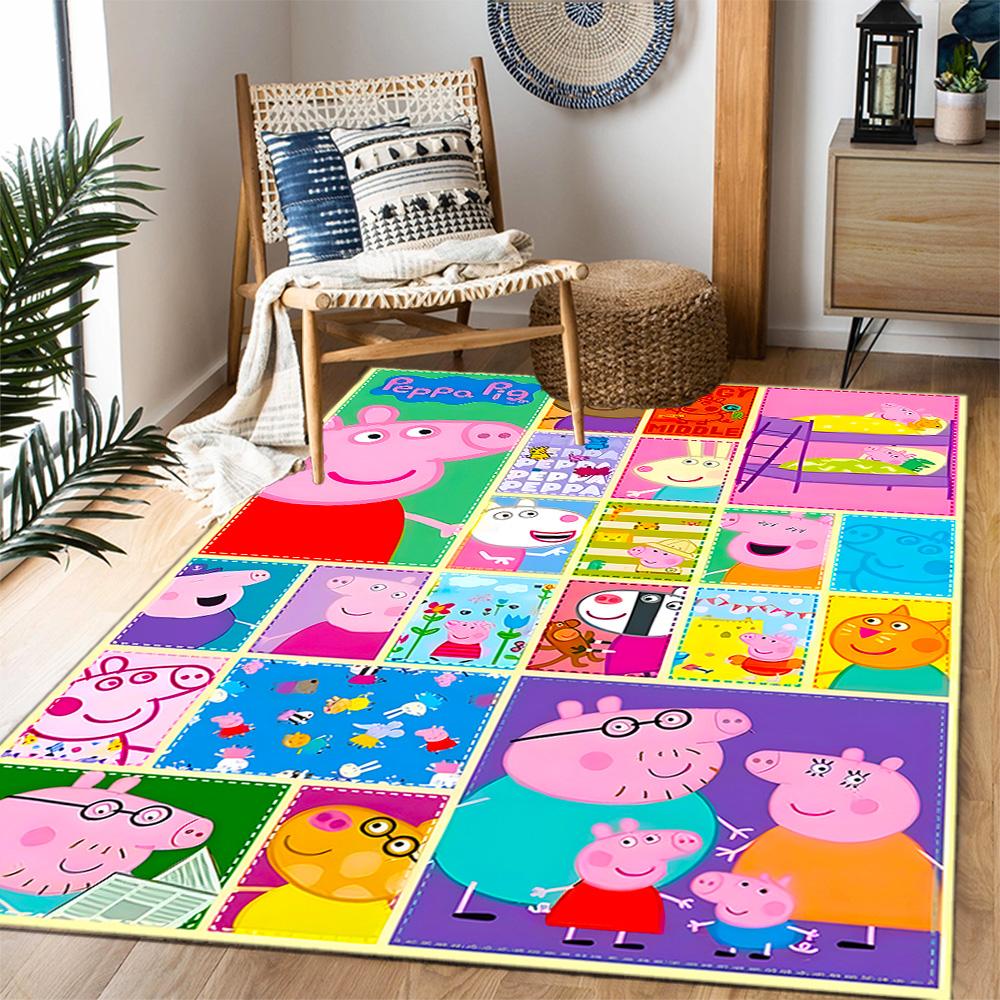 Peppa Pig's Colorful World Themed Anti-Slip Rugs - Polyester Home Decor, Suitable for Bedrooms, Living Rooms, Doorways, Studios, and Decorations