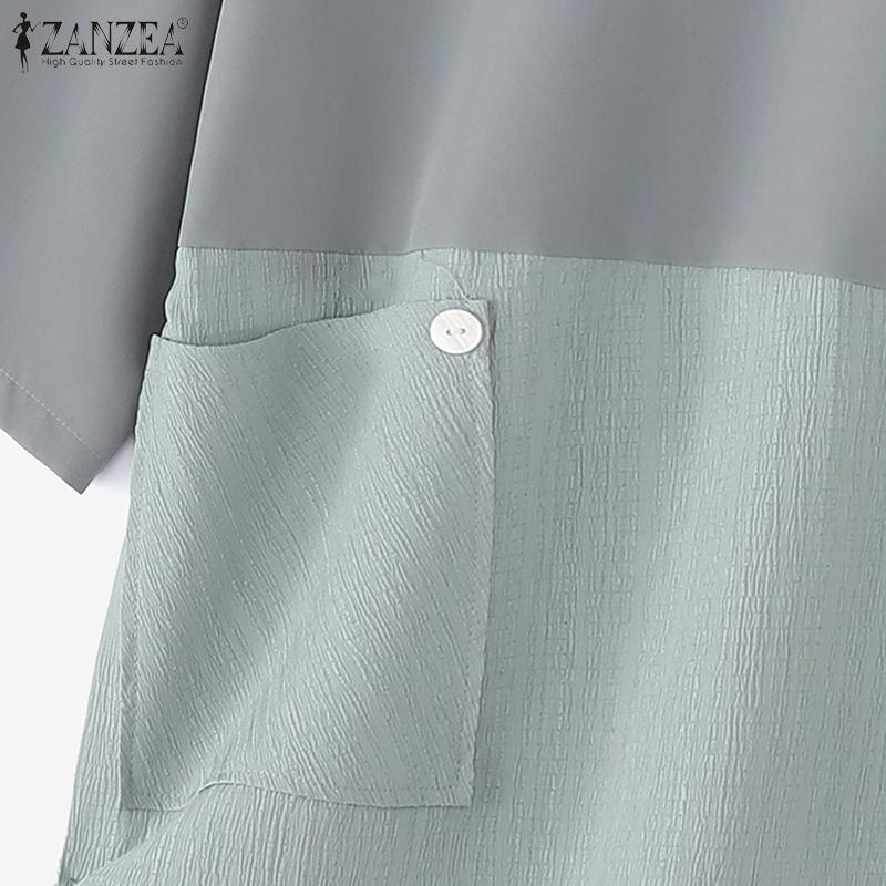 ZANZEA Женская повседневная летняя блузка с круглым вырезом и рукавом 3/4