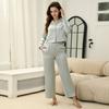 Осенняя женская домашняя одежда, длинные брюки, пижамный комплект с длинными рукавами и лацканами