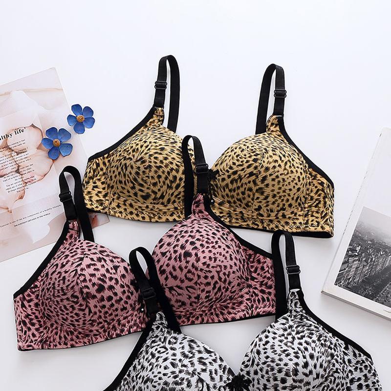 Underwear Women's No Steel Ring Bra Plus Size Bra Thin Gather-up Type Breast Beautiful Back Leopard Pattern Women Plus Size Underwear