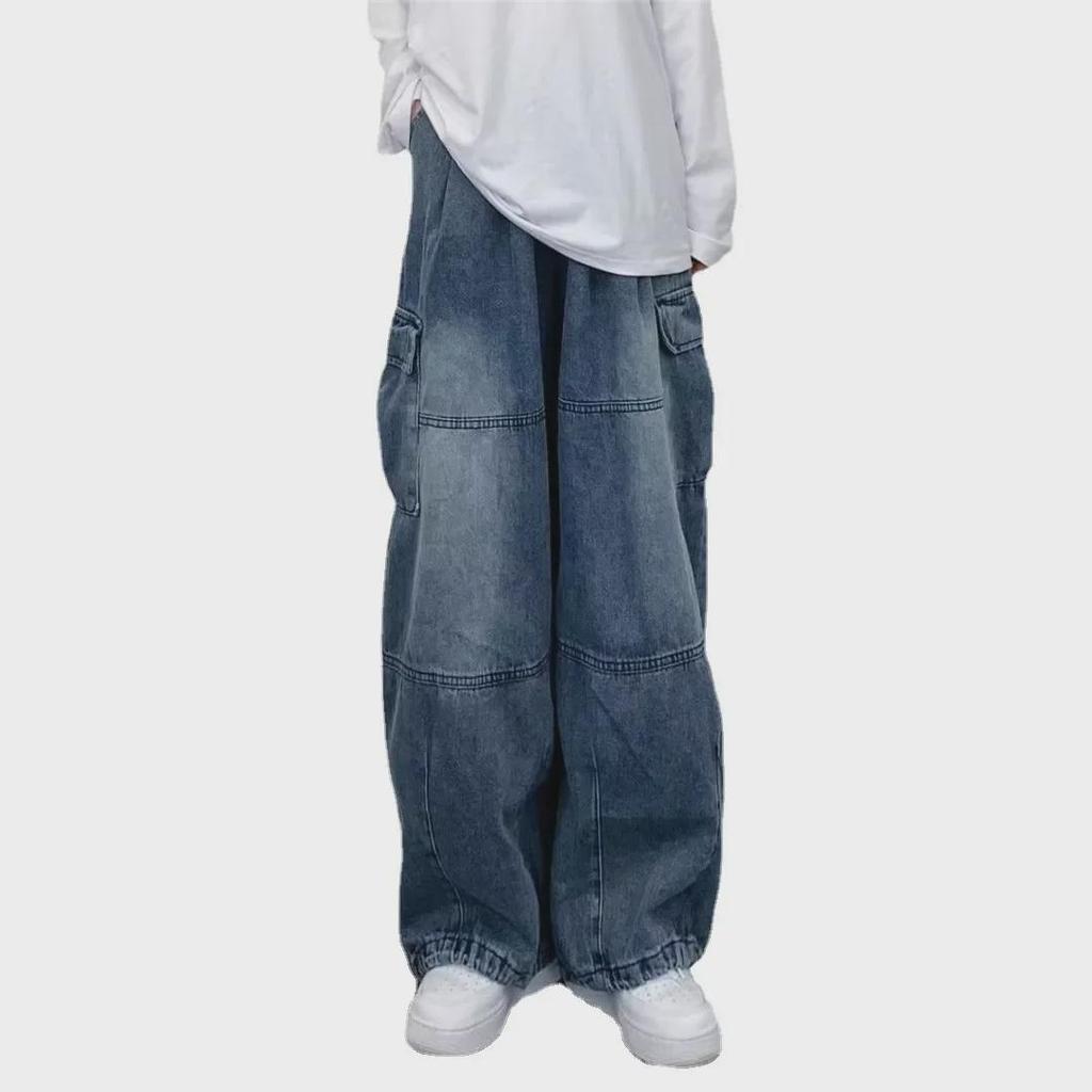 2025 Japanese Retro Loose Wide-Leg Workwear Jeans with Large Pockets
