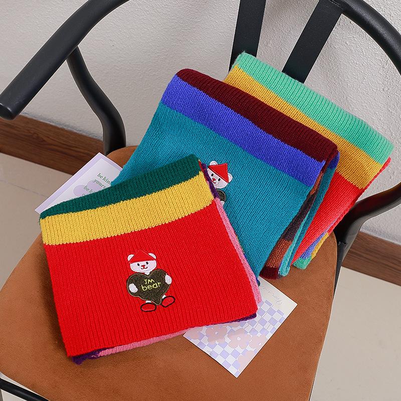 Knitted Scarf for Women In Autumn and Winter Warm and Thickened Student Color Matching Cartoon Christmas Mohair Bear Scarf
