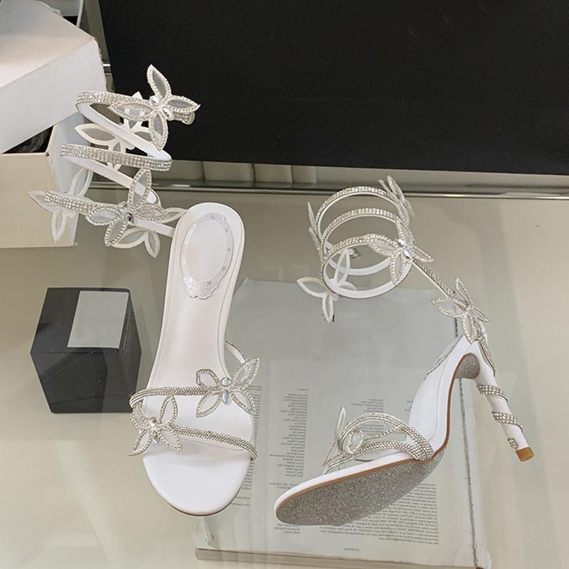 Liyke дизайнерские зеленые сандалии-гладиаторы на высоком каблуке женские модные туфли-бабочки со стразами на щиколотке с змеиным узором вокруг вечеринки для выпускного вечера