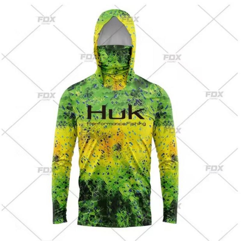HUK Outdoor Fishing Hooded Mask Long Sleeve Shirt Lightweight UV Protection Anglers