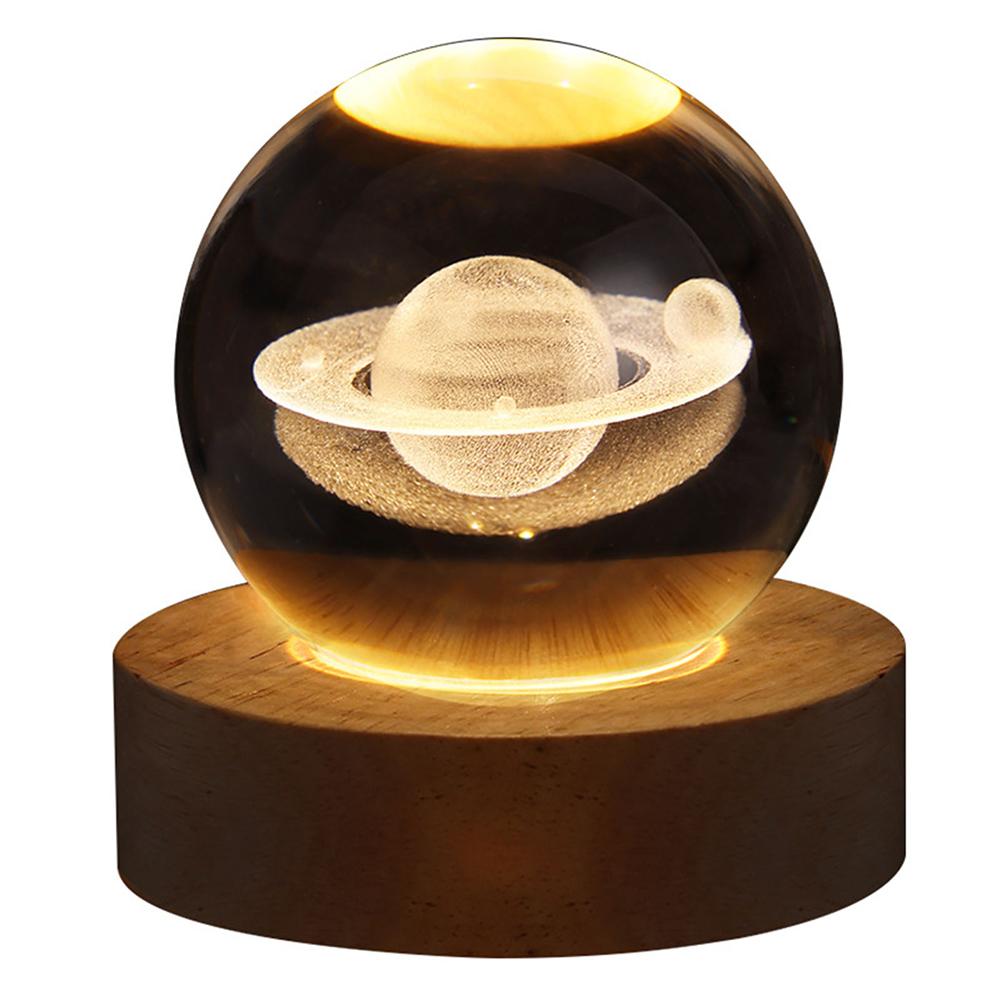 LED Crystal Ball Night Light Crystal Ball Lamp Glowing Milky Way System Crystal Ball with Wooden Base USB Charging Gift for Kids