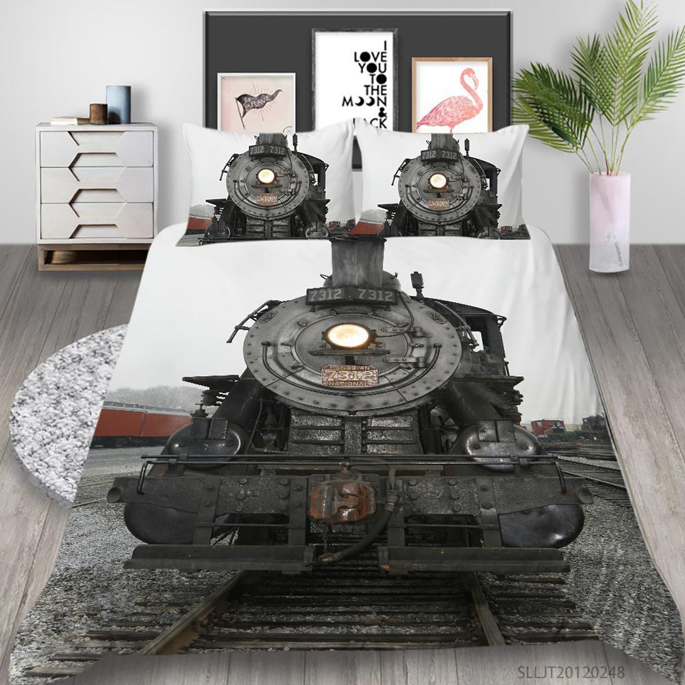 Комплект постельного белья 3D Classic Train Series, винтажное транспортное одеяло и наволочка, 2/3 предмета, AU/DE/US/UK/EU, полноразмерное украшение для дома