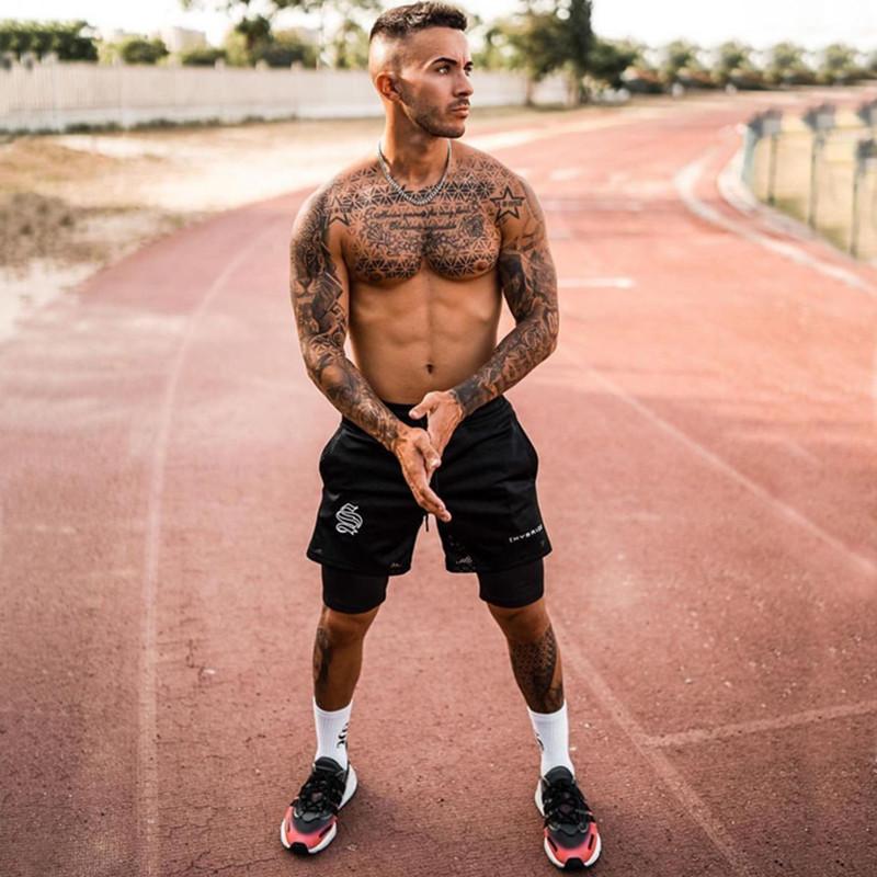 Мужские спортивные шорты 2-в-1, тренировочные брюки с пятью точками для бега с мячом и фитнесом