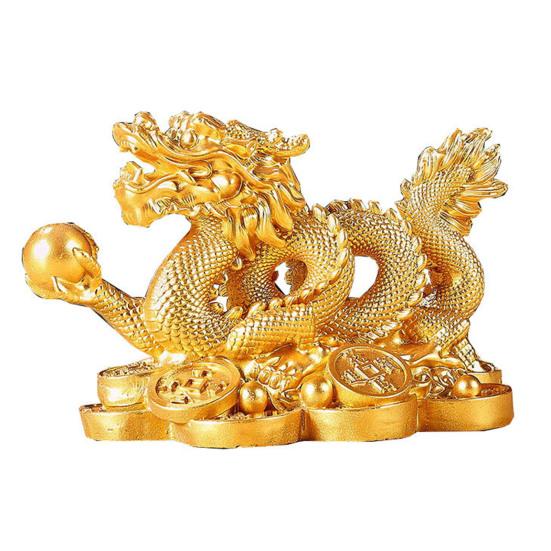2024 Chinese Zodiac Dragon Statue Model Year of The Dragon Figurine Resin Craft Ornament Attract Wealth & Luck Golden/Bronze Dragon Sculpture