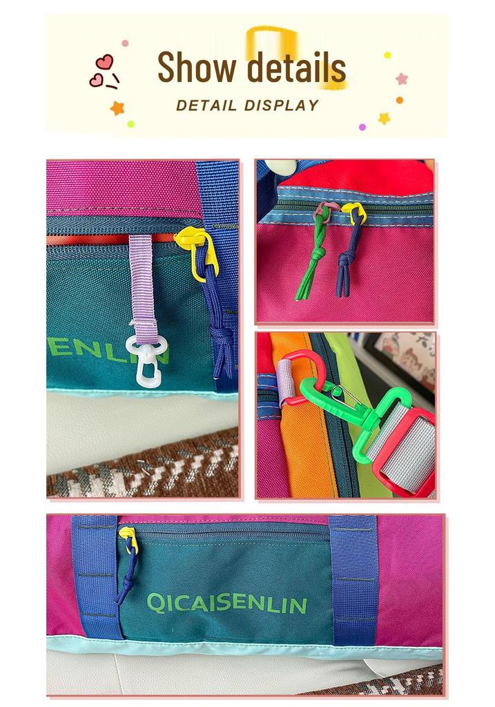 Dopamine Color Block Travel Bag - Unisex, Nylon, Foldable, Large Capacity, Handheld, Shoulder/Crossbody, Fitness Luggage