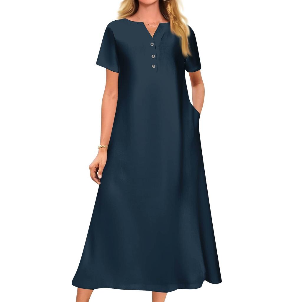 Женское летнее платье свободного кроя с принтом, V-образным вырезом и короткими рукавами