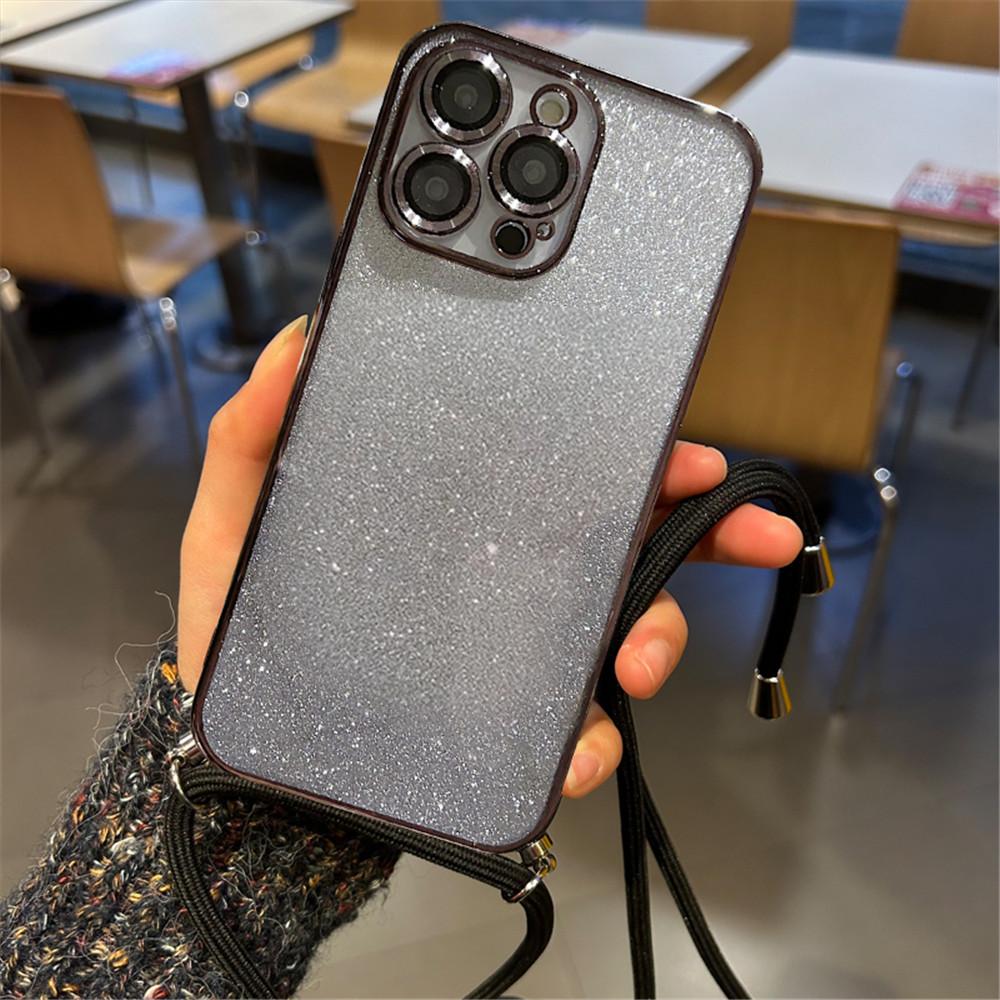 Чехол-шнурок через плечо с блестками для iPhone 15 14 13 12 11 Pro Max Mini XR XS Max 7 8 Plus Мягкая TPU с гальваническим покрытием Противоударная задняя крышка