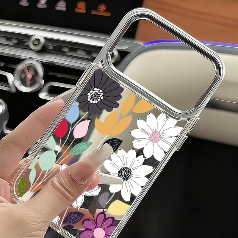 Чехол с узором из белых цветов для iPhone 17 Pro Max iPhone 16 15 14 13 Pro Max 11 17e 16e Покрытие Рамка для камеры Прозрачная Мягкая силиконовая задняя крышка
