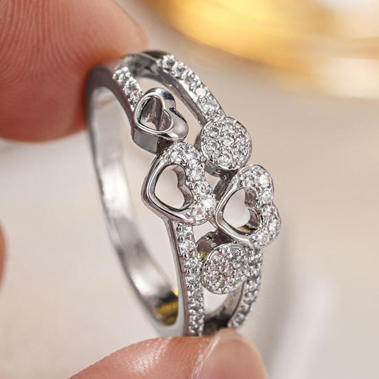 Yousheng Кольцо с полым сердцем любви Женское кольцо-заявление со стразами Сверкающее обручальное кольцо Кольцо для помолвки Свадебное кольцо Подарок на День святого Валентина для нее