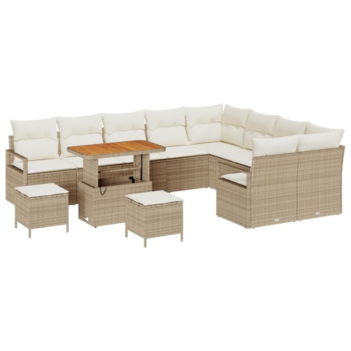 VidaXL 12-piece Garden Sofa Set Beige Poly Rattan, Rectangular Outdoor Lounge, Modular for Garden 3362566