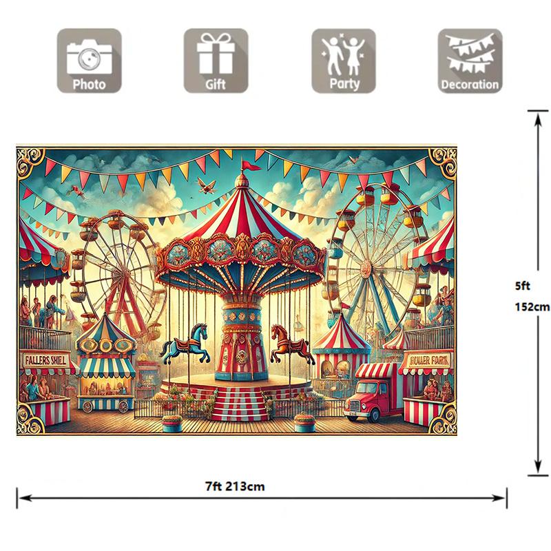 Carnival themed background fabric, made of multifunctional polyester and featuring a retro circus design