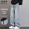 JEEP SPIRIT Men's Loose Wide-Leg Spliced Curved Jeans