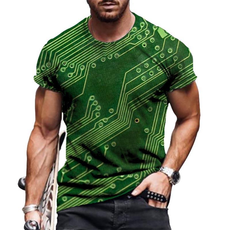 Летние футболки с круглым вырезом и 3D-принтом печатной платы, модные повседневные мужские футболки с коротким рукавом