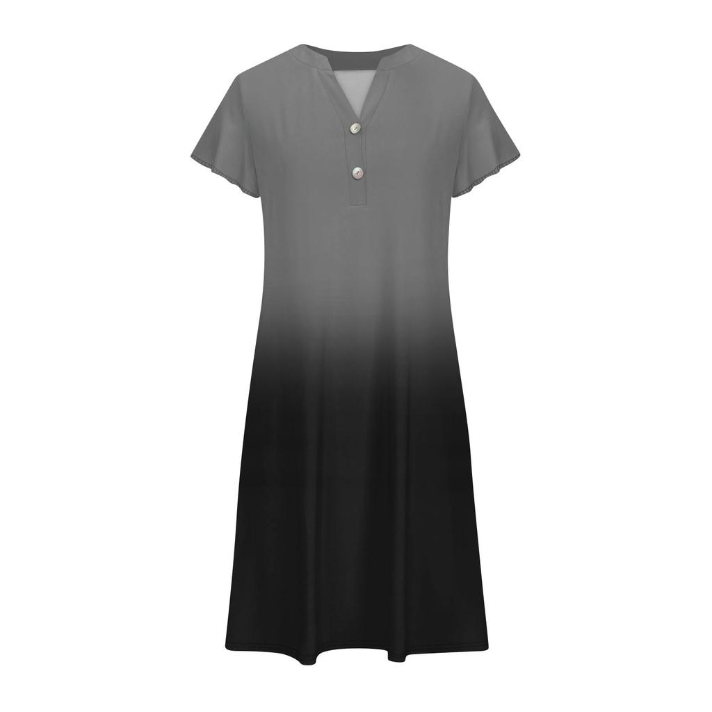 Женская модная расклешенная пижама с коротким рукавом и V-образным вырезом, повседневное платье с градиентом на пуговицах