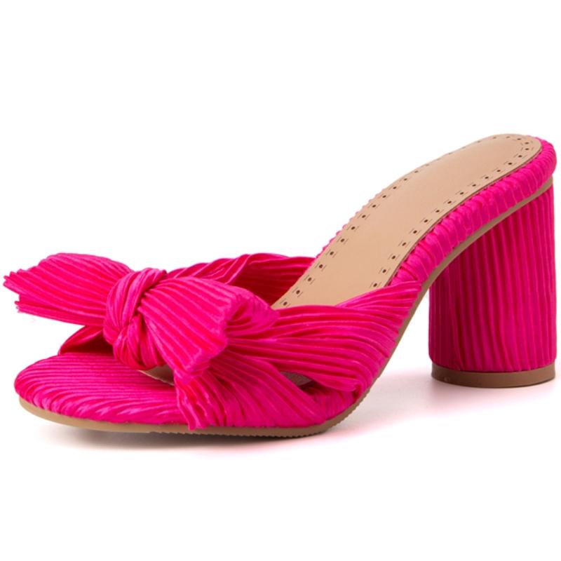 Модные летние тапочки, босоножки, туфли женские, на открытом воздухе, с милым бантом, на высоком каблуке, зеленые, красные, черные, туфли для вечеринок, женские, большого размера 50