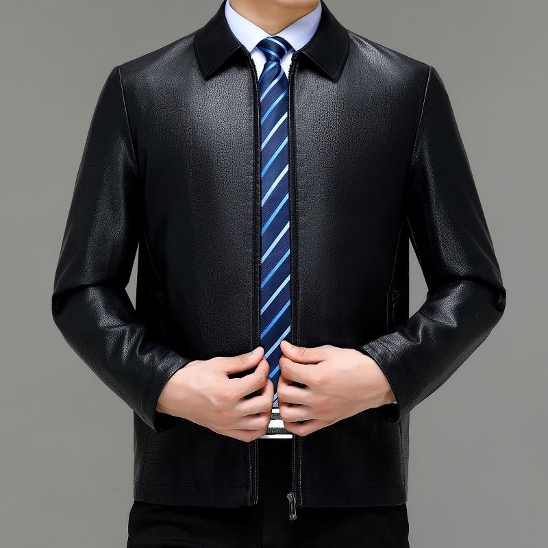 Куртка из натуральной кожи, мужская куртка из овчины с лацканами, повседневная куртка из овчины для людей среднего возраста, большого размера, осенне-зимняя флисовая куртка