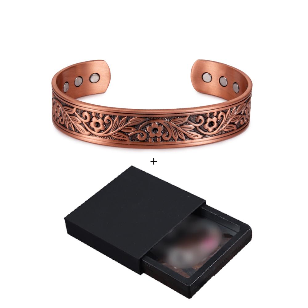 Ikuinen магнитный браслет медный цветок лист манжеты регулируемые браслеты женские винтажные медные браслеты для мужчин