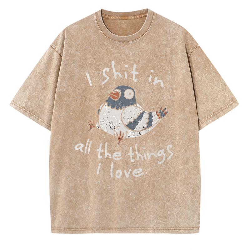 Cartoon Bird Print Pattern T Shirt Wash Women Fashion Short Sleeve Fashion Cool Clothing Soft Loose T-Shirts Retro Versat