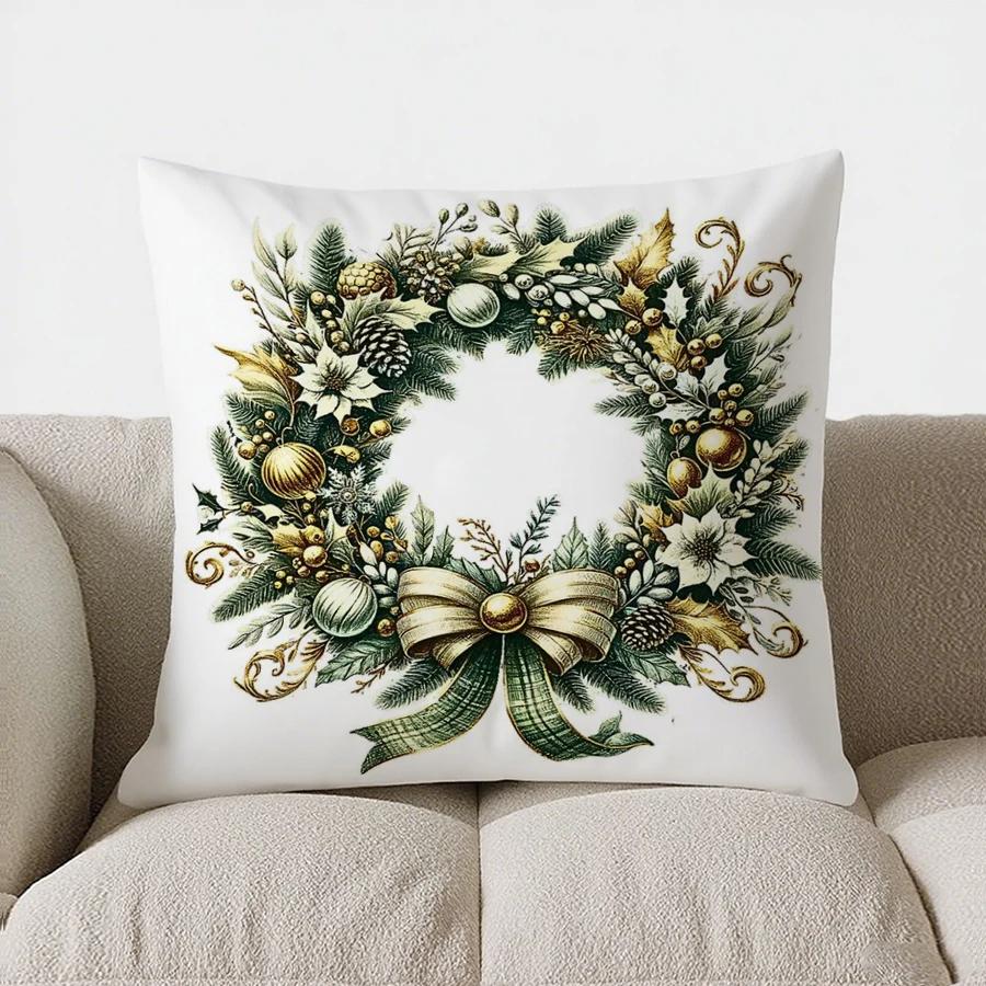 Christmas Decor Pattern Throw Pillow Cover With Short Plush Print For Living Room Sofa Decoration Cushion Cover Pillow Covers