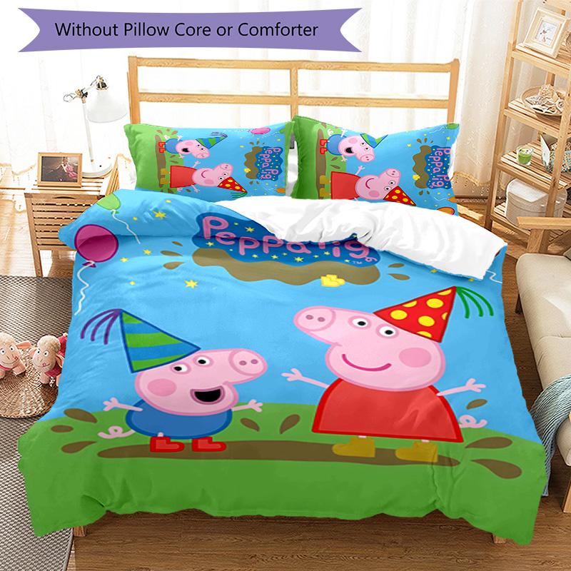 3pcs Peppa Pig1 pattern bedding set duvet cover set includes duvet cover &pillowcases, perfect all season bedroom decoration & gift