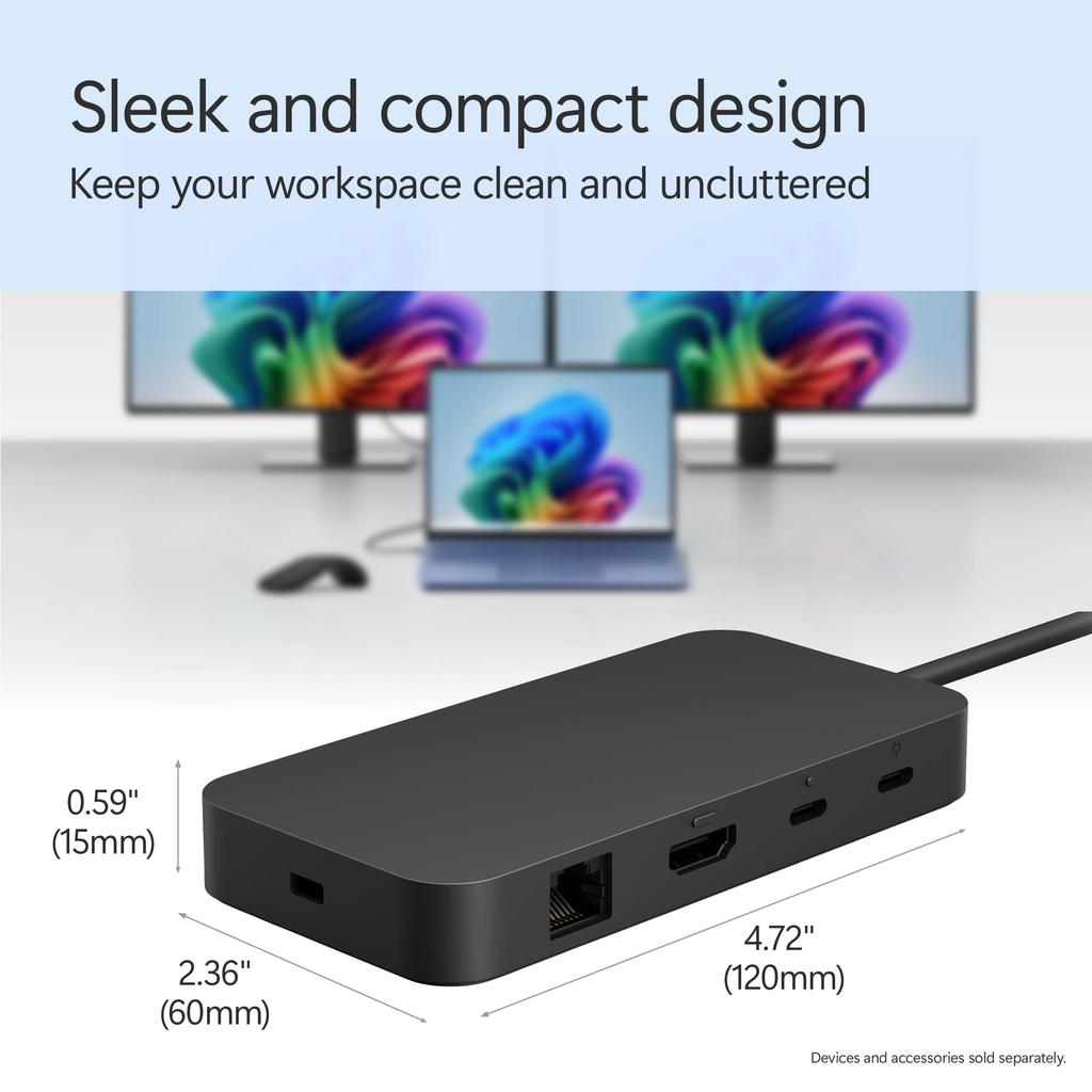Microsoft Surface USB4 Dock Gigabit To Power Black – Ethernet, USB-C 2xUSB-C/1xUSB-A/HDMI (65W Delivery) –