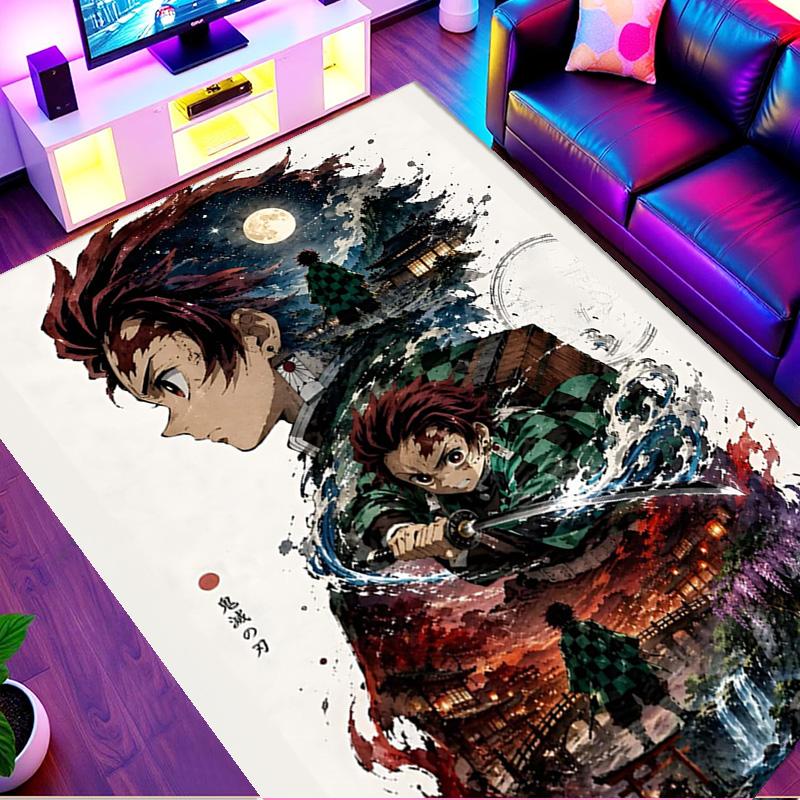 Demon Slayer Print Rug, Washable Floor Carpet, For Entryway Dorm Laundry Room Office Study, Home Decor Birthday Christmas Gift