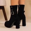 Fashion Chunky Platform Super High Heel Ankle Boots Women 2025 Winter Metal Buckle Suede Black Boots Sexy Party Nightclub Shoes Autumn