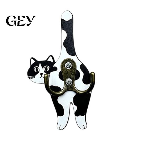 Cat Shape Hook Butt Wooden Hook, Double with Strong Adhesive Backing Wall Entryway Storage Durable Cat-Shaped Decorative for Keys Bags Towels