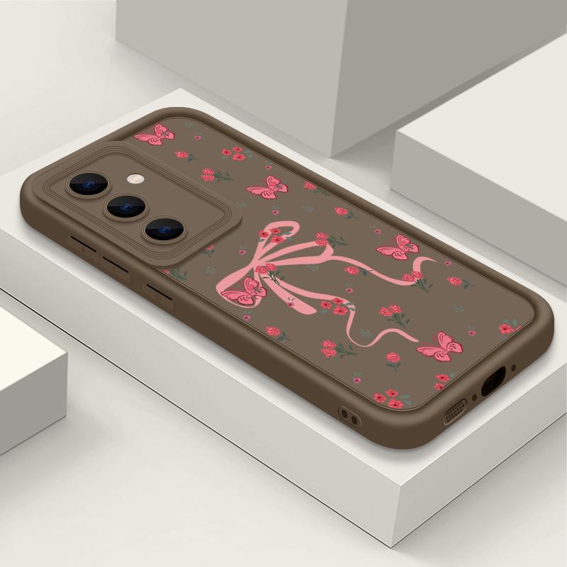 Для Samsung S25 Ultra S24 FE S23 S22 A56 A36 A55 A16 A15 A35 чехол для телефона с бантом и цветочным принтом TPU матовый противоударный мягкий силиконовый защитный чехол для объектива