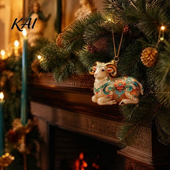 Translucent Gradient Holiday Ornament 2D Acrylic Goat Christmas Ornament, Cute Animal Sheep Hanging Decor for Sturdy Structure Pendant Tree,