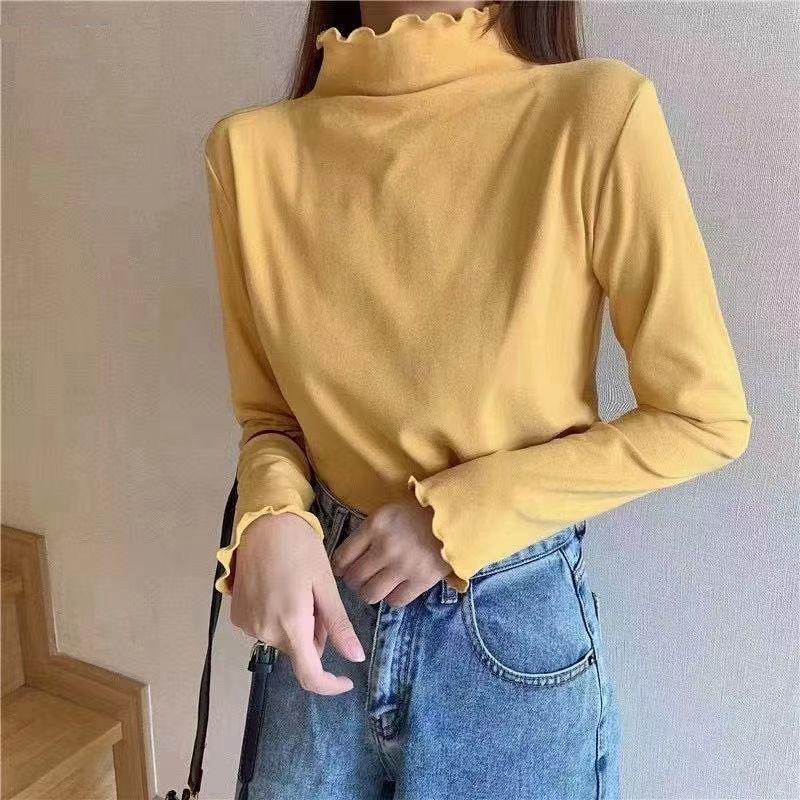 Осенне-зимняя женская эластичная нижняя рубашка, однотонная спортивная рубашка с коротким рукавом и высоким воротом, высокоэластичная футболка с длинными рукавами