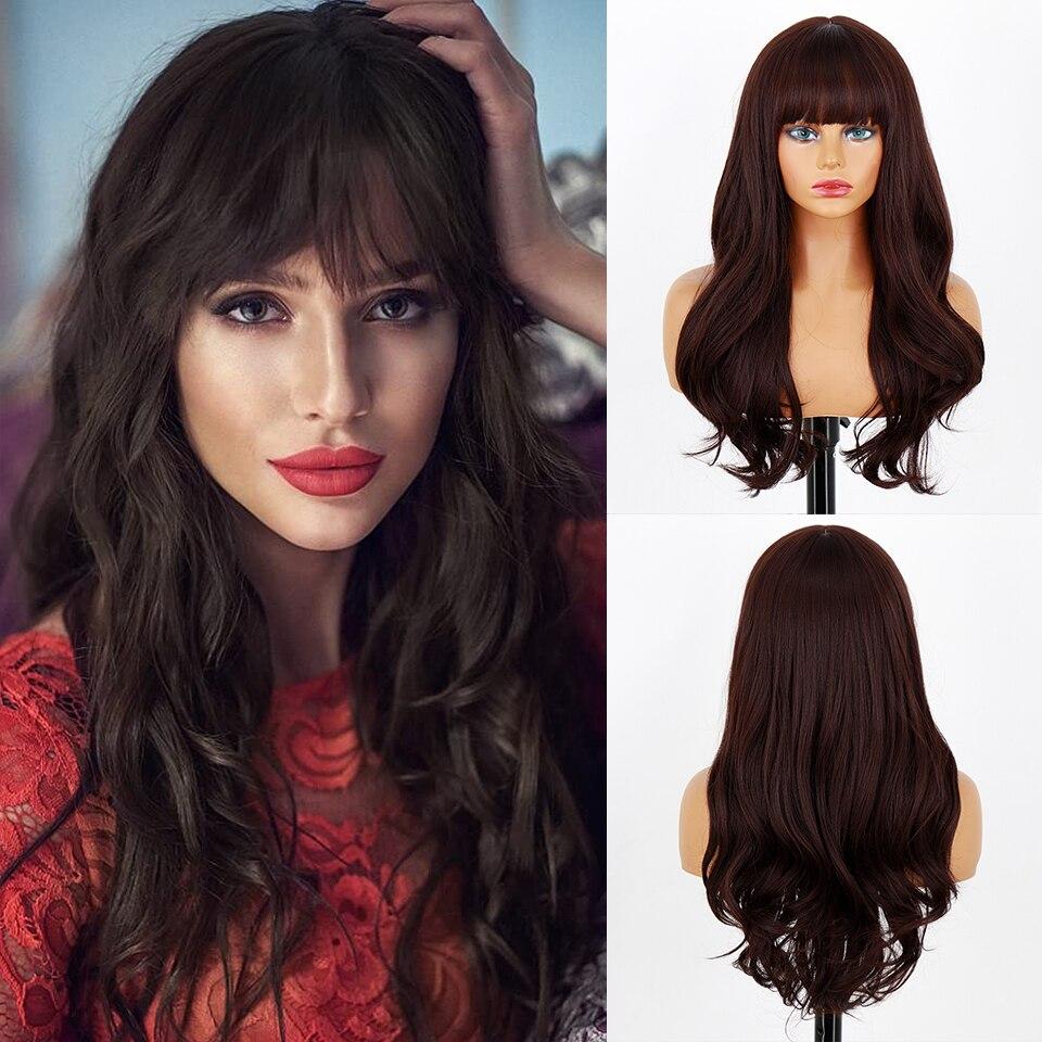 Black Xinran Gradient Pink Long Wave Wig With Bangs Natural Female Wig Synthetic Hair High Temperature Fiber Daily Role Playing