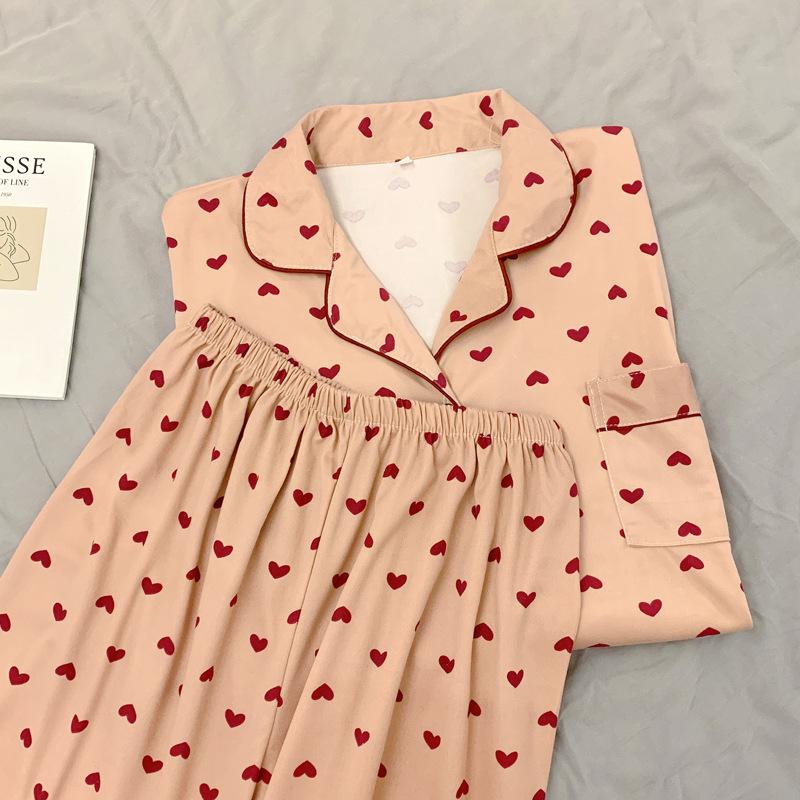 Женский пижамный комплект из молочного шелка с длинными рукавами на весну и осень — свободный крой, повседневная домашняя одежда