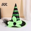Festive Witch Hat for Parties Halloween Women Girls, Large Striped Wizard Eye Catching Headwear with Flower Costume Accessories, Cosplay, Party