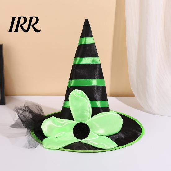 Festive Witch Hat for Parties Halloween Women Girls, Large Striped Wizard Eye Catching Headwear with Flower Costume Accessories, Cosplay, Party