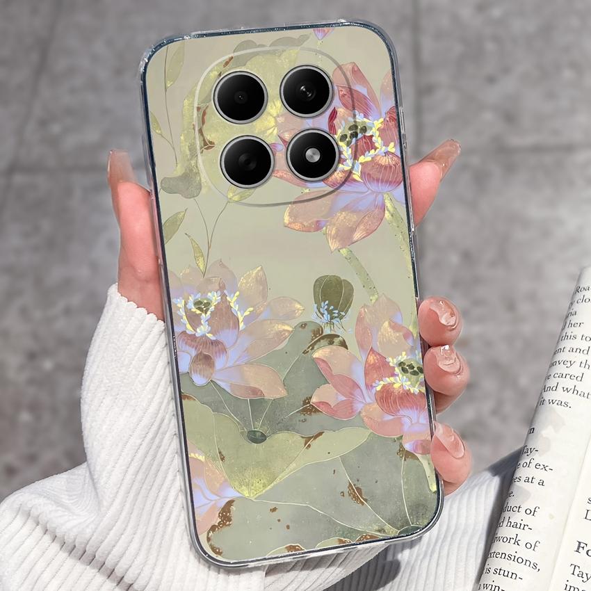 For Redmi Note 15 14 13 Pro Plus 5 5A 4 4X Phone Case Chinese Style Red-Crowned Crane Patterns Transparent TPU Shockproof Casing For Redmi Soft Covers