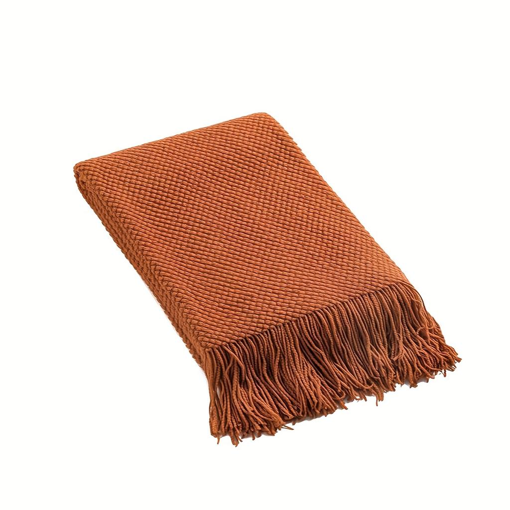 1 шт. вязаное одеяло Morandi Orange Tassel, мягкое теплое одеяло с ворсом для дивана, кемпинга, путешествий