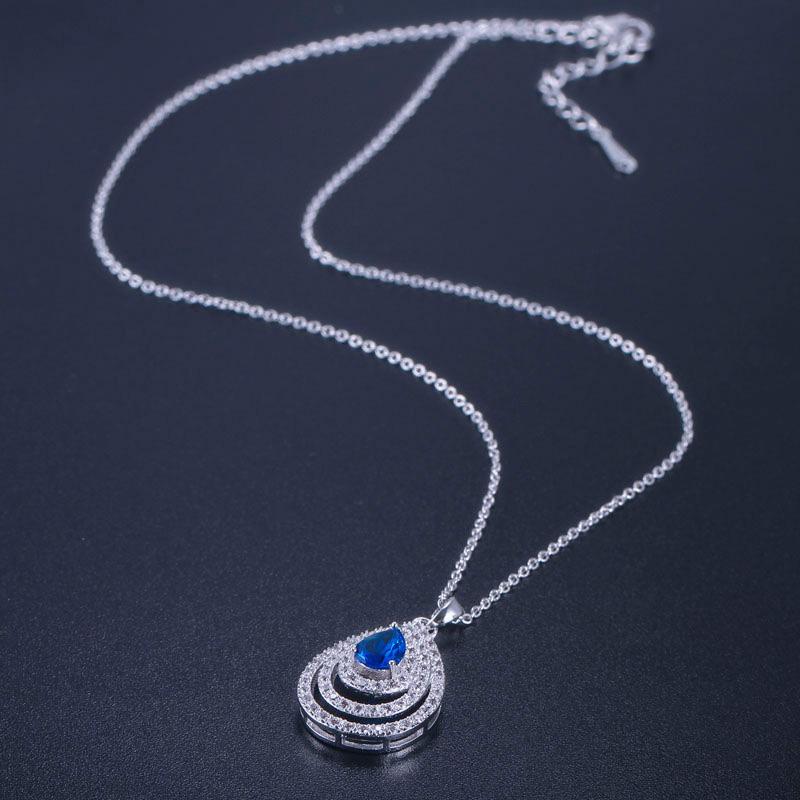 Комплект ожерелья с серьгами-гвоздиками WWJ, австрийским королевским синим цирконом и большой каплей