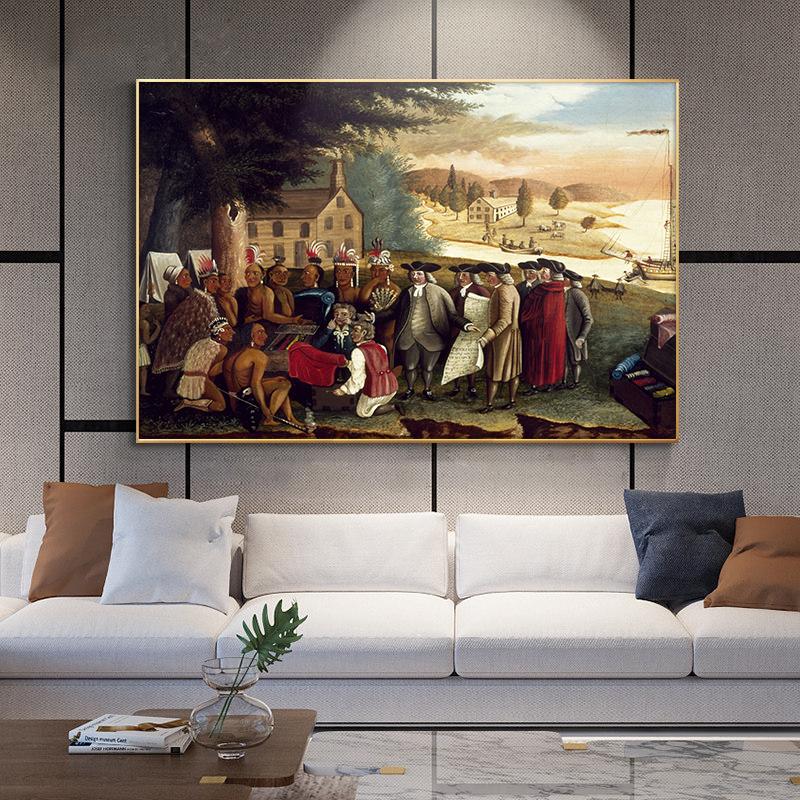 Пиксели «Договор Пенна с индейцами», скандинавские постеры и принты, холст, картина, скандинавская настенная художественная картина для гостиной
