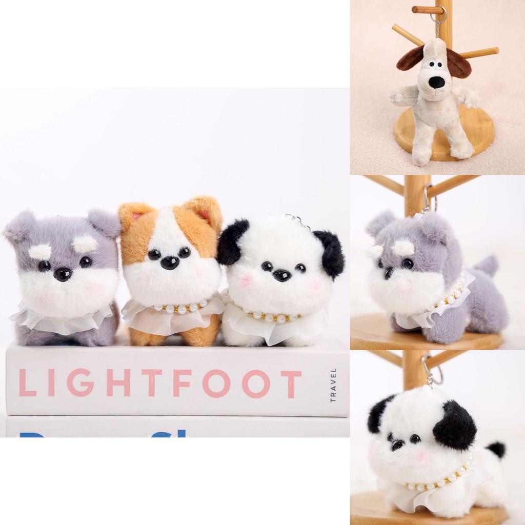 Plush Dog Keychain With Pearl Chain For Girls Gift And Bag Decoration