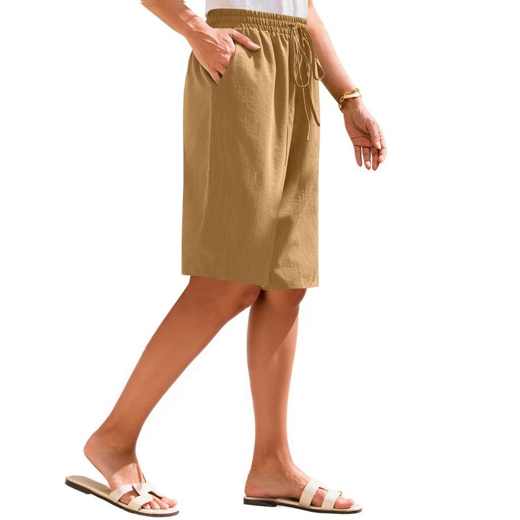 Женские летние шорты, свободные, повседневные, длиной до середины колена, удобные летние шорты с карманами