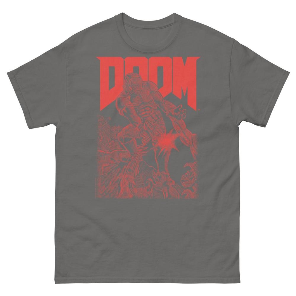 Doom Красная Набросочная Обложка Ретро Видеоигра Футболка